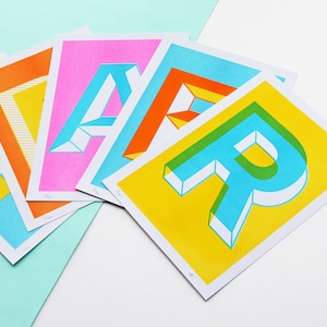 A5 Letter Risograph Prints Colourful Alphabet Prints / Initial Prints image 9