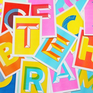 A5 Letter Risograph Prints Colourful Alphabet Prints / Initial Prints image 2