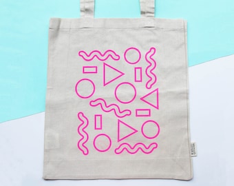 Shapes Screen Printed Tote Bag - Pink