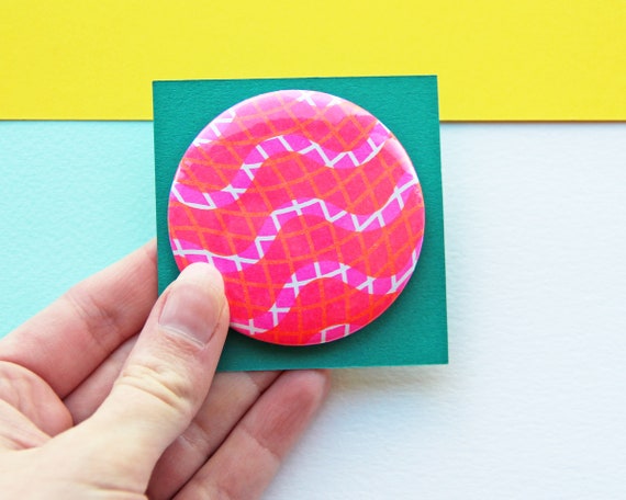 Squiggle Risograph Badge - Risograph Printed Button Badge - Large 58mm