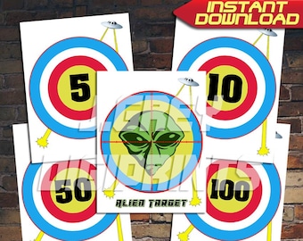 Printable Alien Nerf Targets – Nerf War Party Decor (Digital Download)