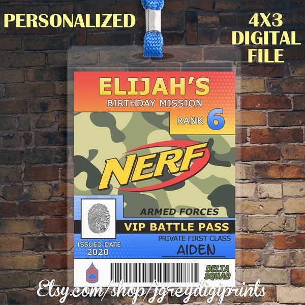 Printable Dart VIP Battle Pass, Nerf VIP Battle Pass, Dart Name Tags, Nerf Game Pass, Dart Party Pass, Name Tags