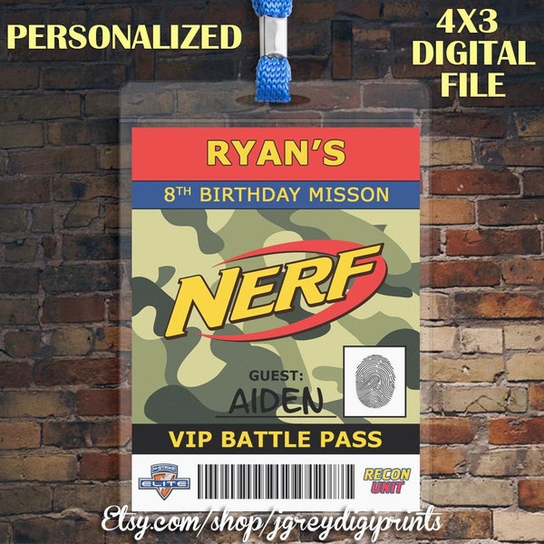 Printable Dart VIP Battle Pass, Nerf VIP Battle Pass, Dart Name Tags, Nerf Game Pass, Dart Party Pass, Name Tags