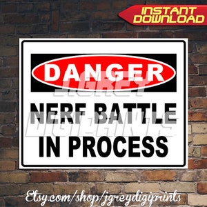 Afdrukbaar Nerf-feestbord – Nerf Battle Zone-poster, Nerf War verjaardagsdecor, pdf direct downloaden