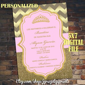 Girls Pink Gold Invitation,Princess, Girls Birthday, Girls Baby Shower, Girls Baptism, Quinceañera, Sweet 16 Pink Gold