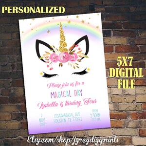 Magical Unicorn Invitation, Unicorn Party, Unicorn Birthday, Unicorn Invite, Birthday Invitation, Girl Invitations