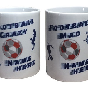 Personalised Chelsea FC Colour Football Gift Mug - Football Crazy, Football Mad. ADD NAME. Gift for a football fan for a birthday, Christmas