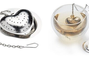 HEART SHAPED INFUSER with Drip Plate | 2 Inch Diameter | Perfect For Loose Leaf Teas, Botanicals, Roots, Etc. | Beautiful Tea Lover Gift!