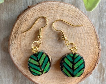Leaf earrings green, best friend birthday gifts for her, cottagecore earrings, nature gifts for women, wooden boho earrings, regencycore