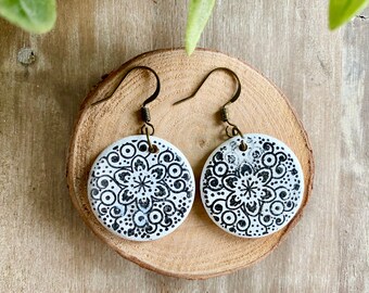 mandala earrings wood, boho jewelry gifts for girlfriend, easter basket stuffers, mom gift from daughter, best friend birthday gift for her
