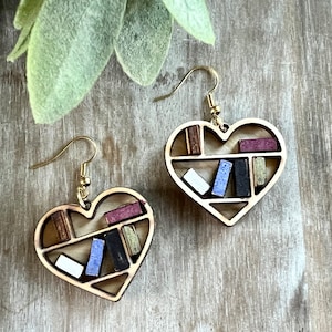 Miniature bookshelf earrings for women, Best friend birthday gift for her, book lover gifts for her, librarian gifts retirement, bookworm