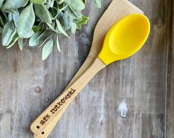 personalized spoon and spatula set, wood utensil set, baking gifts for her, bridal shower kitchen gifts, thank you gifts for teachers