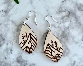 mountain earrings dangle, evergreen tree earrings, ski lover gifts for women, colorado gifts for her, galentines gifts for best friend,