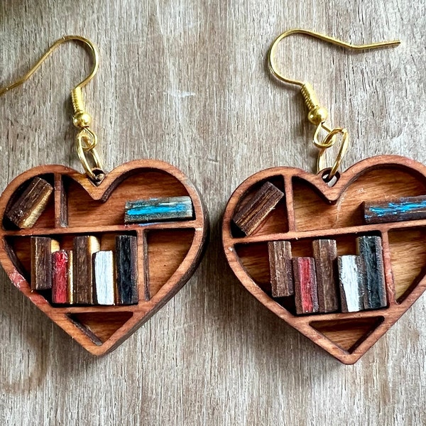 Miniature bookshelf earring dangle, reading earrings, Best friend birthday gift for her, book lover gifts for mom, author gift,  booktok