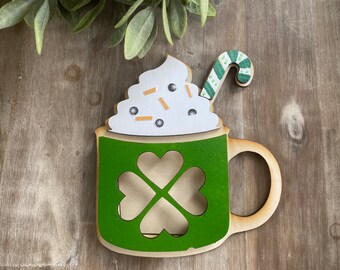 St Patricks day gift card holder, coffee lover gifts, Irish gifts, shamrock gift, tiered tray decor green, Irish coffee