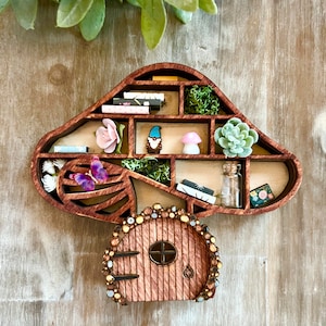 Mini mushroom motifs bookshelf, librariancore, book gifts for book lover, personalized birthday gift for bestie, mushroomcore, bookish gifts