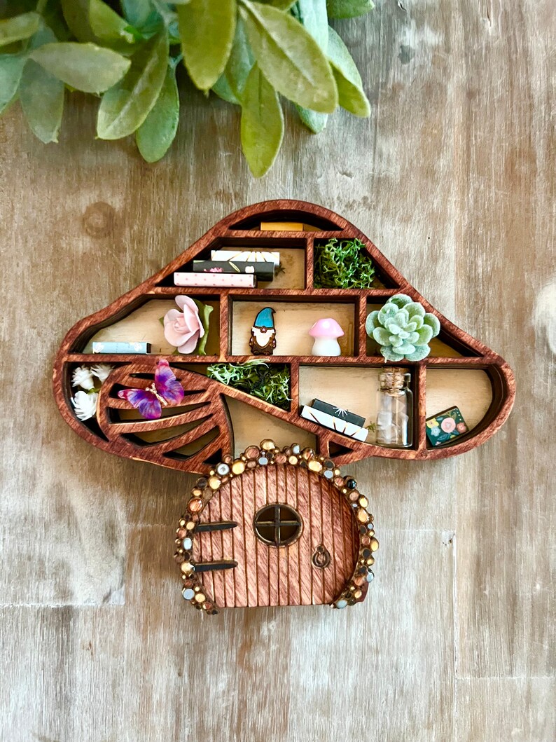 Mini Mushroom Motifs Bookshelf, Librariancore, Book Gifts for Book