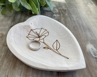 Snowdrop birth flower ring dish, heart trinket tray, cute January birthday gift for best friend, engagement ring bowl, valentines day gift