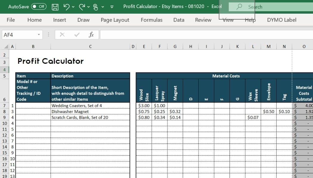 Etsy Pricing Calculator Pricing Spreadsheet Cost Calculator Etsy
