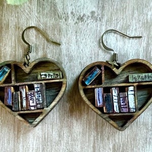 Spooky bookshelf earrings for women, Best friend birthday gift for her, book lover gifts for her, witchy gifts, booktok, spells