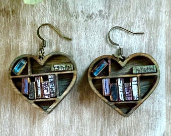 Spooky bookshelf earrings for women, Best friend birthday gift for her, book lover gifts for her, witchy gifts, booktok, spells