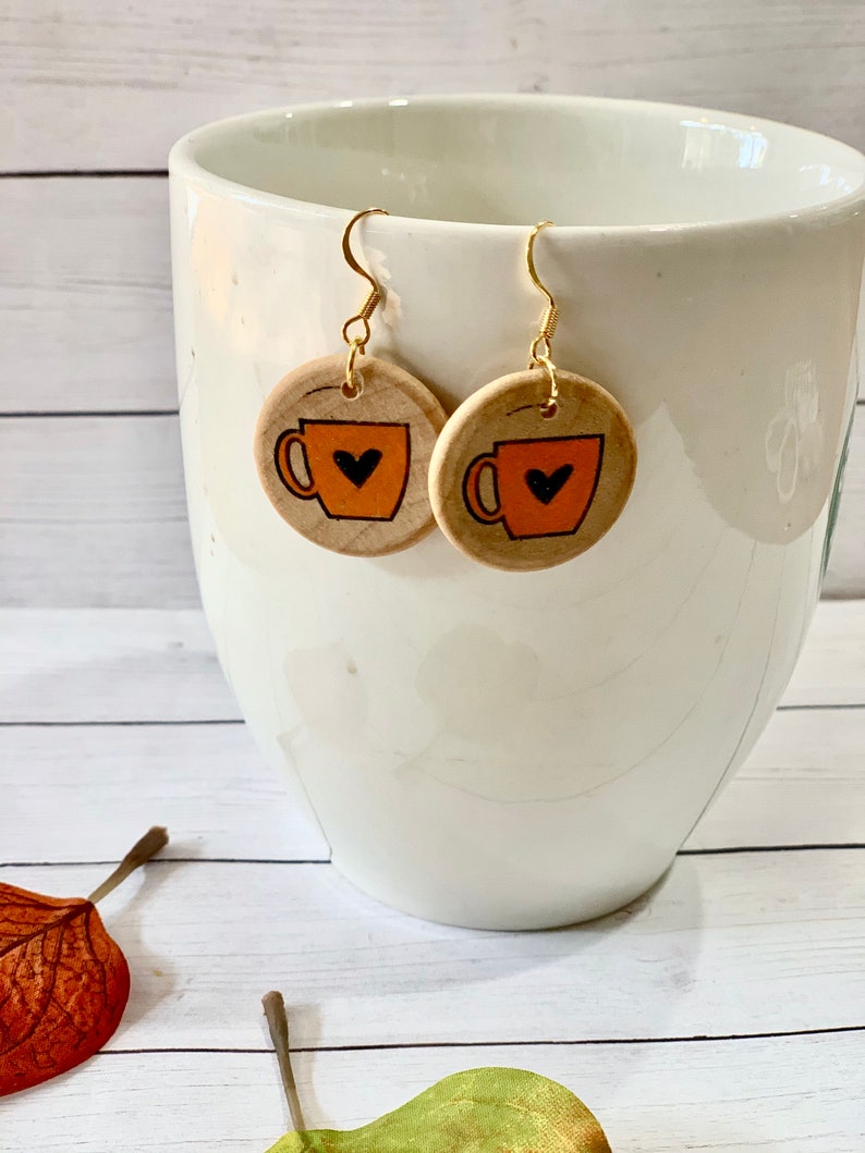 Coffee cup earrings boho jewelry gifts for girlfriend nickel free earrings eco friendly jewelry christmas gift from daughter jewelry