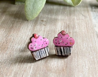 Cupcake earrings stud, food earrings for girls, cake and frosting, cute birthday gift for best friend, easter basket stuffers for teen girls