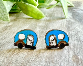 Camper earrings studs,  travel trailer earrings,  camper gifts for women, cute birthday gift for best friend, Rv lovers gift, canned ham