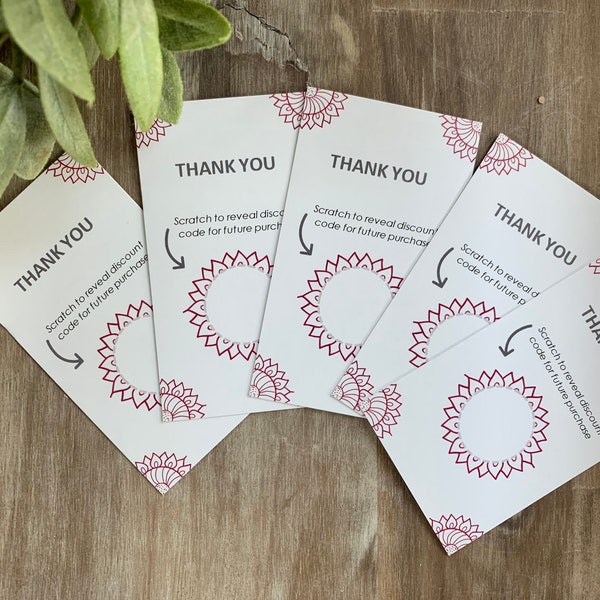 Scratch cards, blank small business thank you cards, Etsy seller tools, marketing materials, social media cards, coupon code for discount,