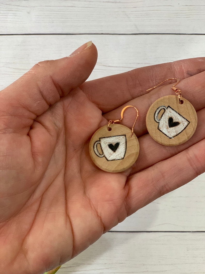 Coffee cup earrings boho jewelry gifts for girlfriend nickel free earrings eco friendly jewelry christmas gift from daughter jewelry