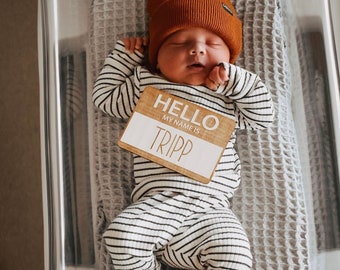 Hello My Name Is Wooden Cutout | Newborn Name Tag | Birth Announcement | Hello My Name Is Wood Tag | Baby Name Announcement