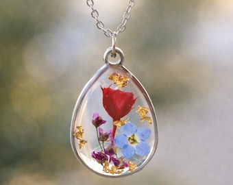 Personligt minneshalsband förgätmigej, gåva till förlust av barn, smycken med blommor till födseln, personlig minnesgåva till mor