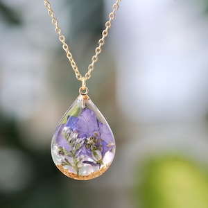 7月の誕生花ラークスパーネックレス、手作りの誕生月7月の花ネックレス、パーソナライズされた誕生日ジュエリー、7月の誕生日ギフト