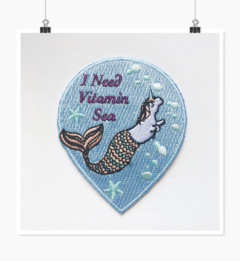 Vitamin Sea Patch Unicorn Embroidered Iron On Patch Mermaid Corn Patch Original Design Mermaid Iron On Patch Mermaid Unicorn Patch