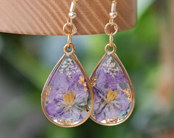 February Birth Flower Earrings, Purple Iris Earrings, Birth Month Real Flower Earrings, Iris Flower Earrings, Cute Gift For Her