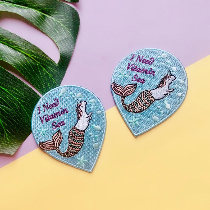 Vitamin Sea Patch Unicorn Embroidered Iron On Patch Mermaid Corn Patch Original Design Mermaid Iron On Patch Mermaid Unicorn Patch