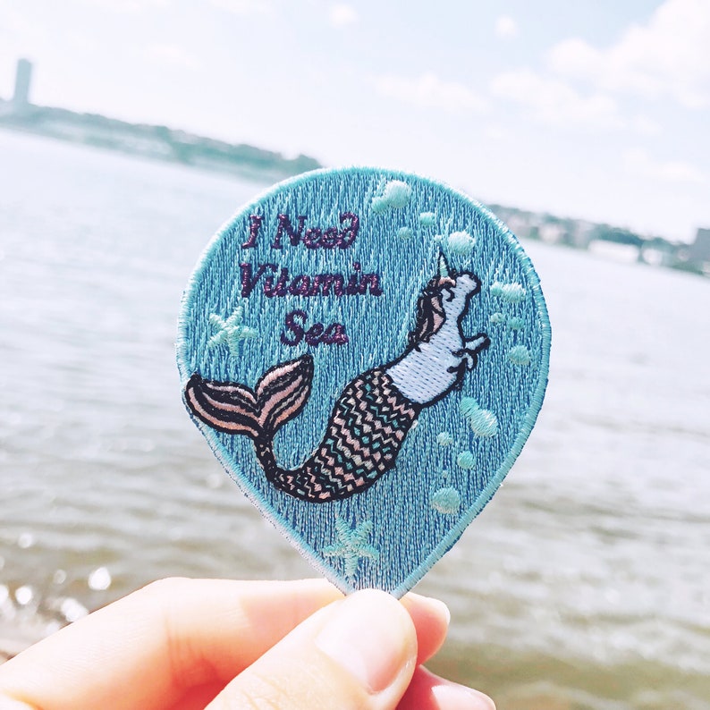 Vitamin Sea Patch Unicorn Embroidered Iron On Patch Mermaid Corn Patch Original Design Mermaid Iron On Patch Mermaid Unicorn Patch