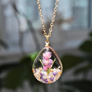 August Birth Flower Necklace, Gladiolus Necklace, August Birth Month Real Flower Necklace, Personalized August Birthday Jewelry Gift