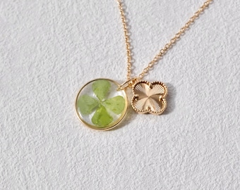 Real Four Leaf Clover Necklace, Good Luck Clover Jewelry, St. Patrick's Day Necklace, Gift for Her, Green 4 Leaf Clover Jewelry