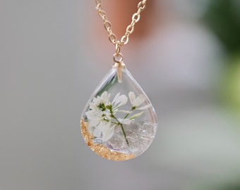 January Birth Flower Snowdrop Necklace, Handmade Birth Month Real Flower Necklace, Personalized Birthday Jewelry, January Birthday Gift