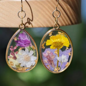 Personalized Family Birth Flower Bouquet Earrings, Pressed Flower Earrings, Cute Flower Earrings, Jewelry Family Gift, Lovely Gift For Her