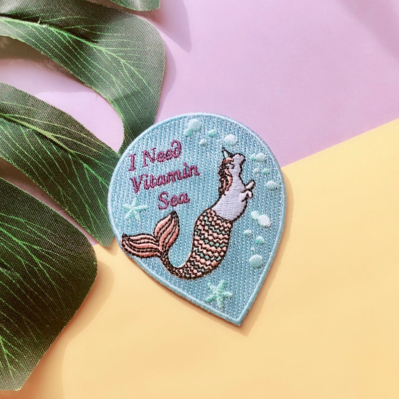Vitamin Sea Patch Unicorn Embroidered Iron On Patch Mermaid Corn Patch Original Design Mermaid Iron On Patch Mermaid Unicorn Patch