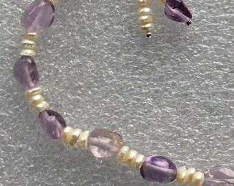 Amethyst And Pearls Necklace And Earrings - February birthstone-