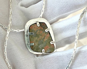 Unakite on silver pendant. Live in the now!