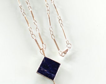 Pendant and chain, blue sodalite Designer, Sterling Silver