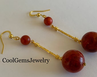 Red Coral Drop Earrings, perfect
