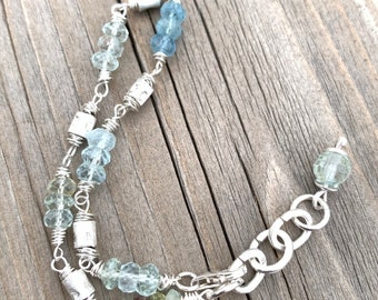 Bracelet,  aquamarine and silver