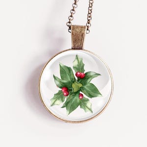 Holly Pendant, Birth Flower Month Necklace, December Birthday Gift,