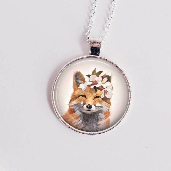 Boho Fox Necklace - Flower Crown Fox Pendant - Nature Inspired Jewelry - Unique Gift for Fox Lovers - Woodland Animal Charm