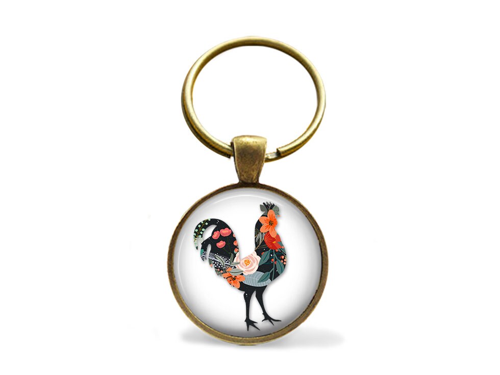 Rooster Keychain Chicken Keychain Boho Etsy